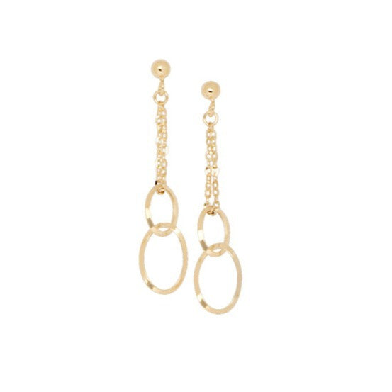 Circle and Chain Design Earrings - 14kt Yellow gold