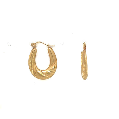 Etched Design Oval Hoop Earrings