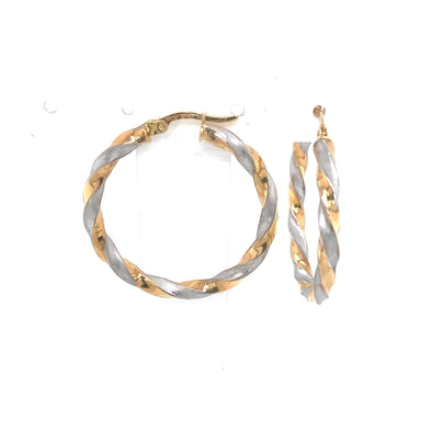 Two-Tone Twist Design Hoop Earrings