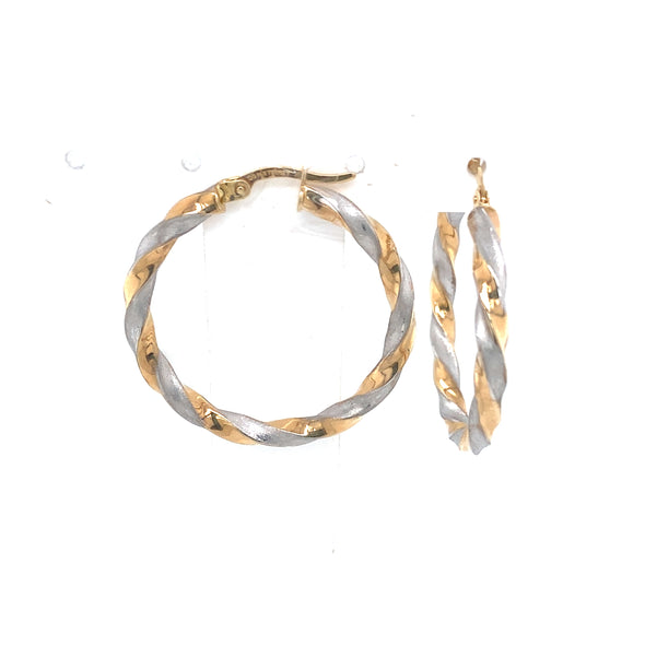 Two-Tone Twist Design Hoop Earrings