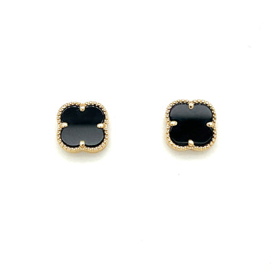Black Onyx Clover Design Stud Earrings