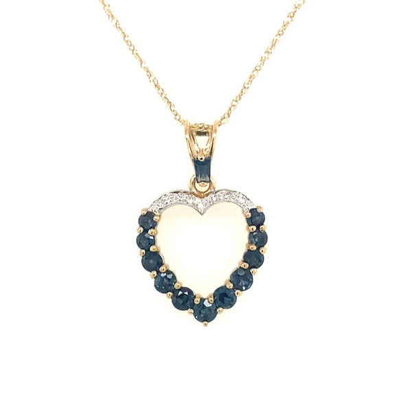 Sapphire and Diamond Open Heart Pendant