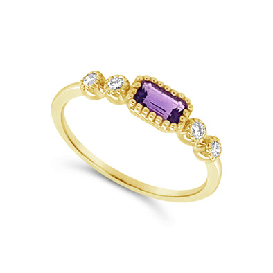 Amethyst and Single Diamond Accented Ring