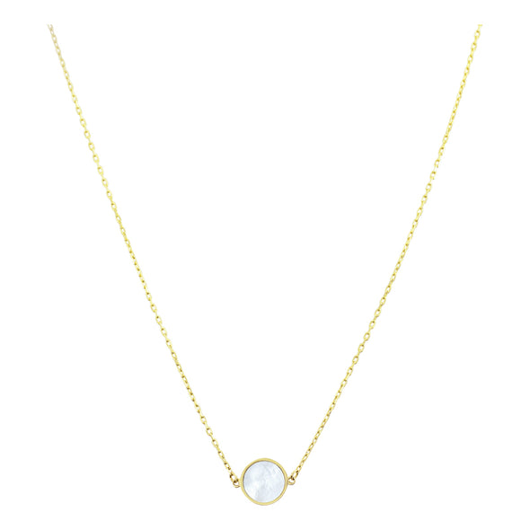 Bezel Set Round Mother of Pearl Necklace