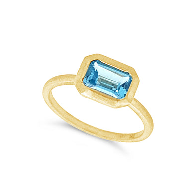 Bezel Set Emerald Cut Blue Topaz Ring