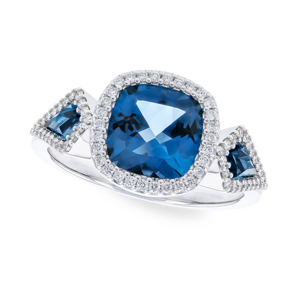 Cushion Shaped London Blue Topaz and Diamond Ring