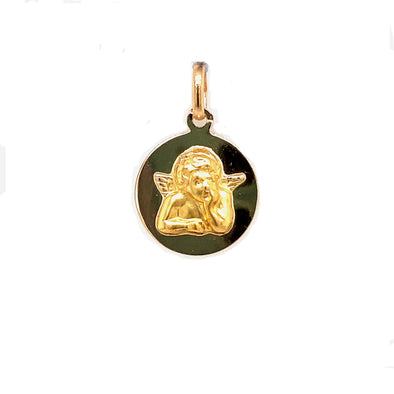 Round Angel Medal - 18kt Yellow Gold