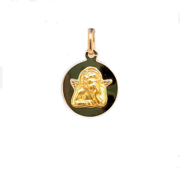 Round Angel Medal - 18kt Yellow Gold