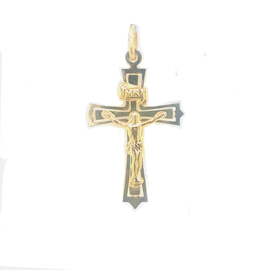 Flared Edge Crucifix with INRI Detail - 18kt Yellow Gold