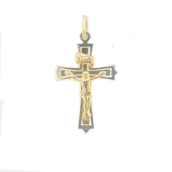 Flared Edge Crucifix with INRI Detail - 18kt Yellow Gold