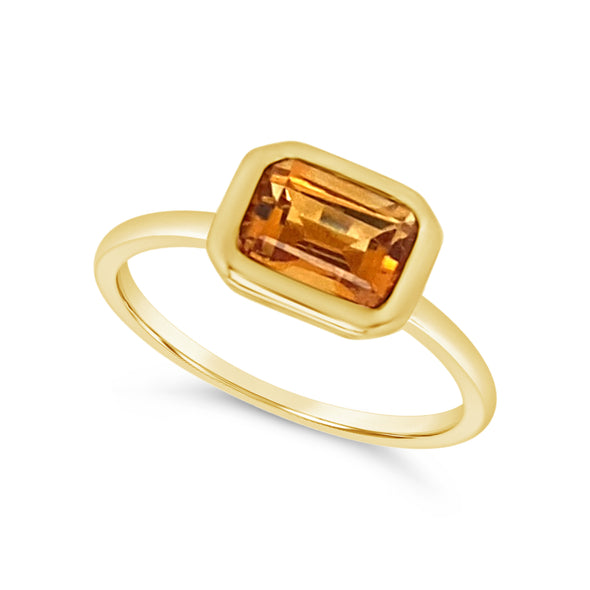 Bezel Set Emerald Cut Citrine Ring