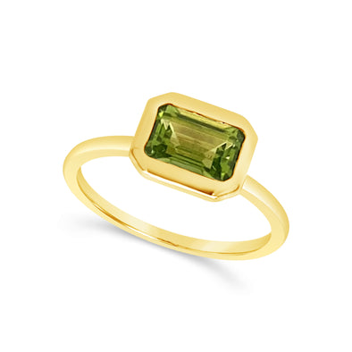 Bezel Set Emerald Cut Peridot Ring