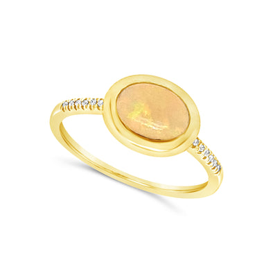 Bezel Set Oval Opal and Diamond Ring