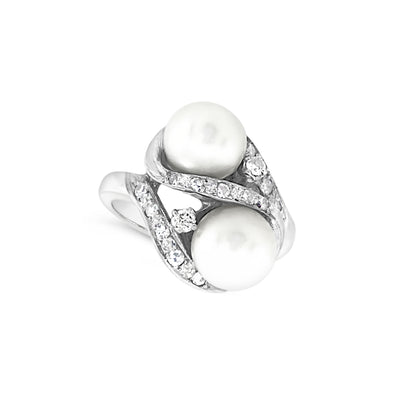 Pearl and Diamond Free Form Design Ring