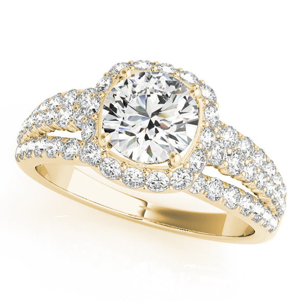 Cushion Cut Diamond Halo and Triple Row Engagement Mounting