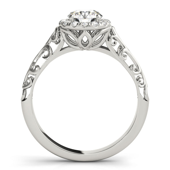Diamond Halo and Engraved Shank Engagement Ring