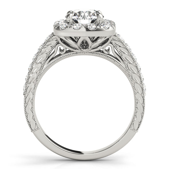 Cushion Shaped Diamond Halo and Single Row Mounting