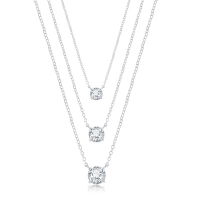 Cubic Zirconia Accented Three Strand Necklace