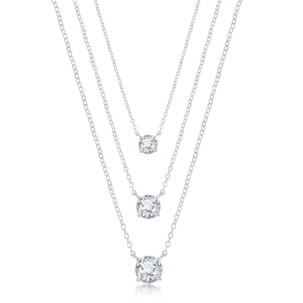 Cubic Zirconia Accented Three Strand Necklace