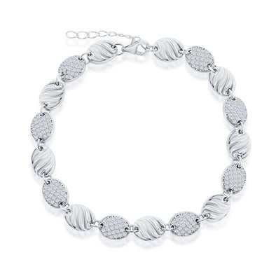 Cubic Zirconia and Textured Finish Oval Disc Bracelet