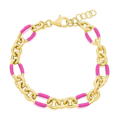 Pink Enamel Accented Link Bracelet