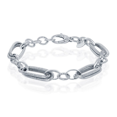 Textured Oval and Round Link Design Bracelet