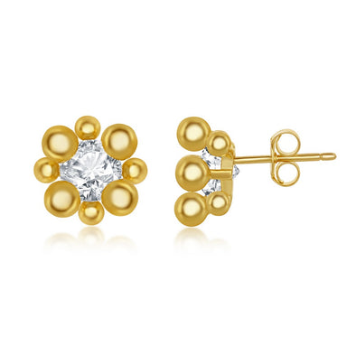 Cubic Zirconia and Bead Halo Stud Earrings