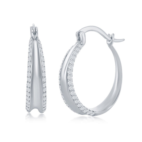 Cubic Zirconia Accented Tapered Hoop Earrings