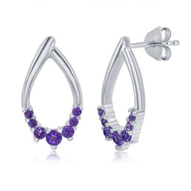 Simulated Amethyst Open Teardrop Earrings