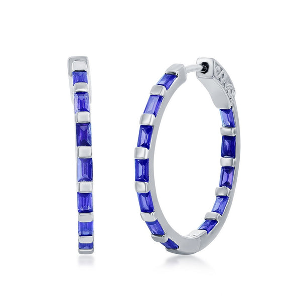 Simulated Sapphire Inside / Outside Hoop Earrings