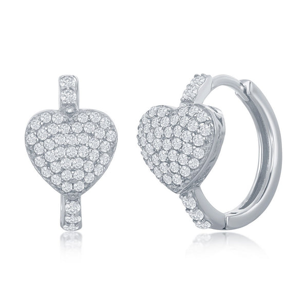 Cubic Zirconia  Accented Heart Design Huggie Earrings