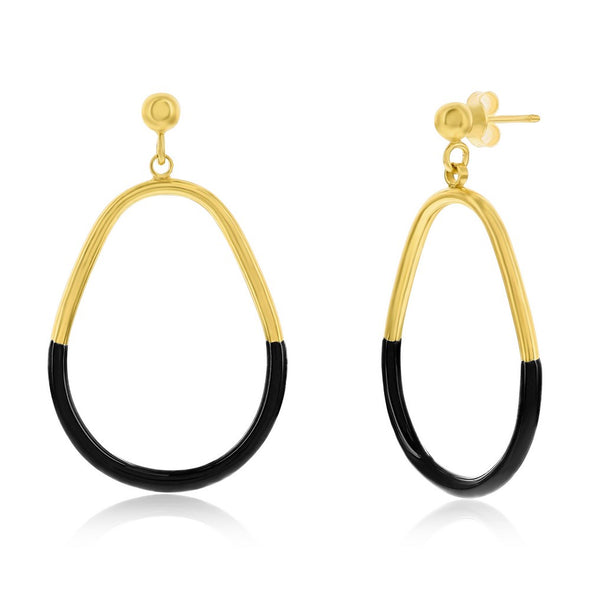 Black Enamel Accented Hoop Earrings