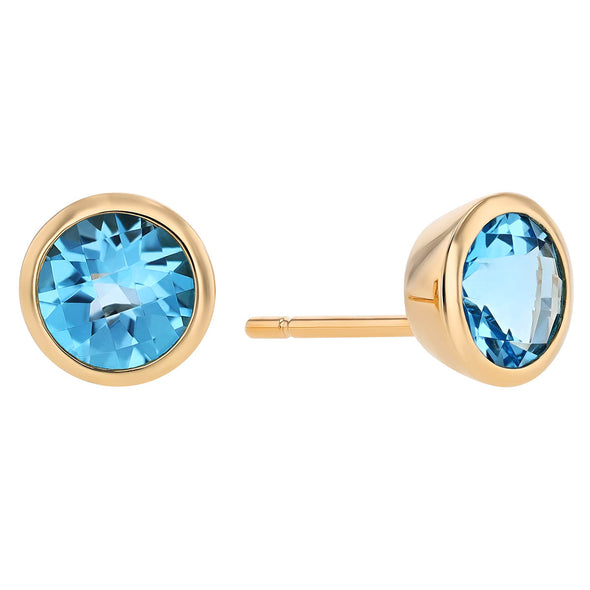 Round Bezel Set Blue Topaz Stud Earrings