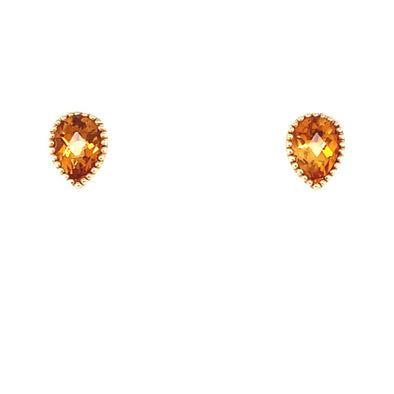 Pear Shaped Milgrain Edge Citrine Stud Earrings