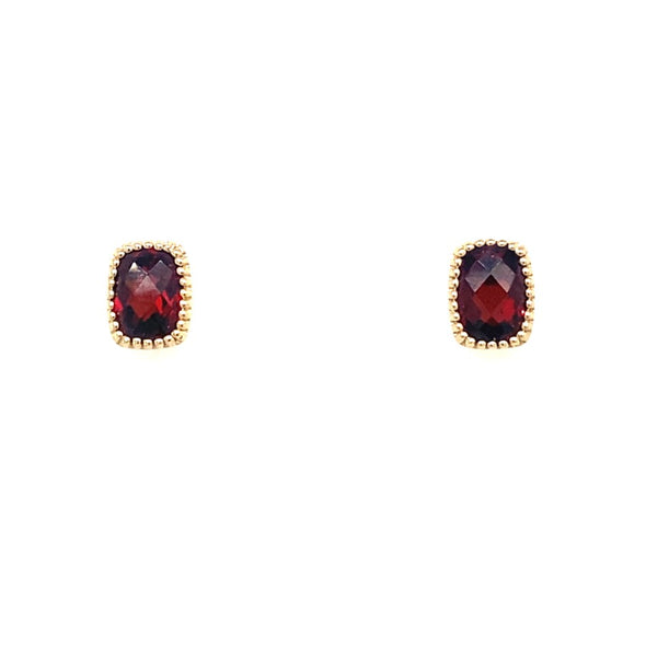 Rhodolite Garnet and MIlgrain Edge Stud Earrings