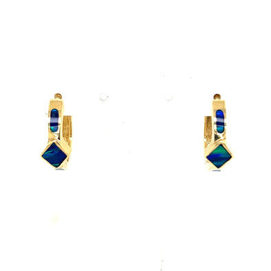 Opal Inlay Design Huggie Earrings