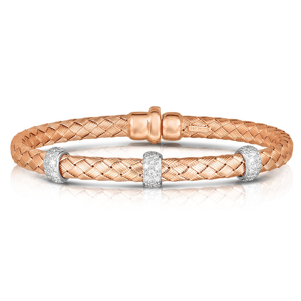Diamond Accented Textured Design Cuff Bracelet