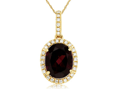 Oval Garnet and Diamond Halo Pendant