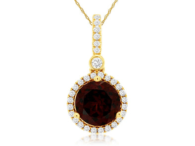 Round Garnet and Diamond Halo Pendant