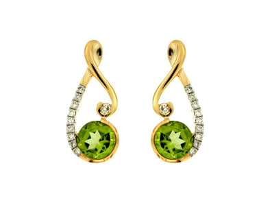 Peridot and Diamond Accented Open Swirl Design Earrings