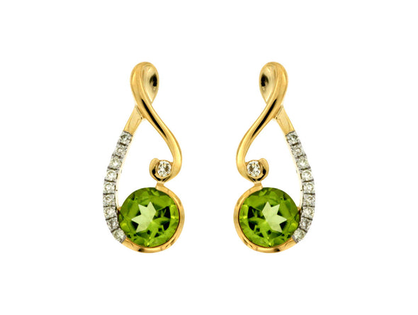 Peridot and Diamond Accented Open Swirl Design Earrings