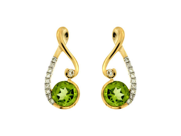 Peridot and Diamond Accented Open Swirl Design Earrings