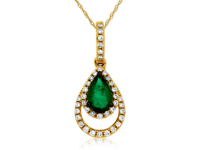 Emerald and Diamond Halo Open Teardrop Design Pendant
