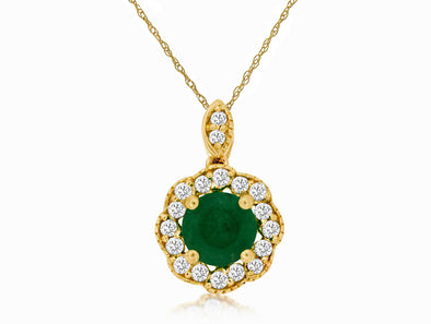 Round Emerald and Diamond Halo Pendant