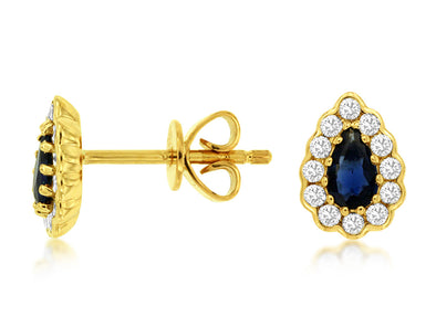 Pear Shaped Sapphire and Diamond Stud Earrings