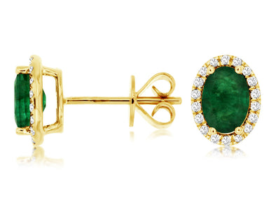 Oval Emerald and Diamond Halo Stud Earrings