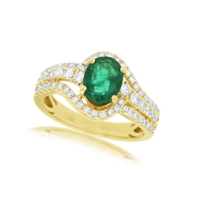 Oval Emerald and Diamond Swirl Design Ring