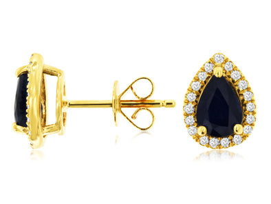 Pear Sapphire and Diamond Halo Stud Earrings