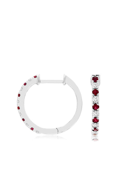 Alternating Ruby and Diamond Hoop Earrings