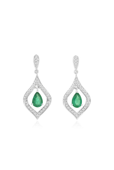Emerald and Diamond Open Design Dangle Earrings